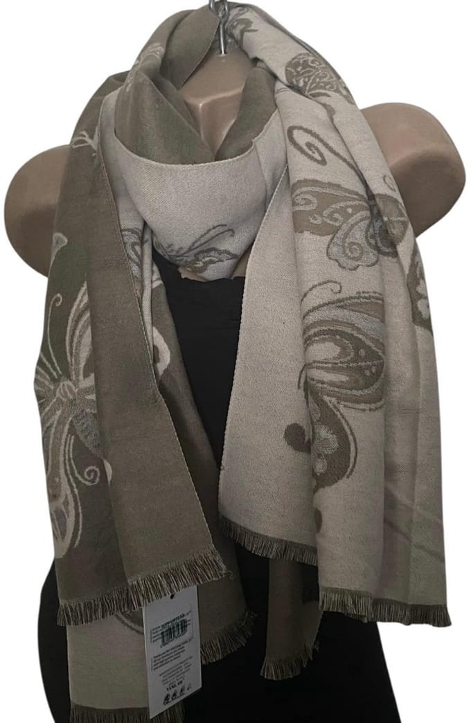 Sjaal met Vlindermotief – Herfst/Winter - 190x85CM taupe/beige