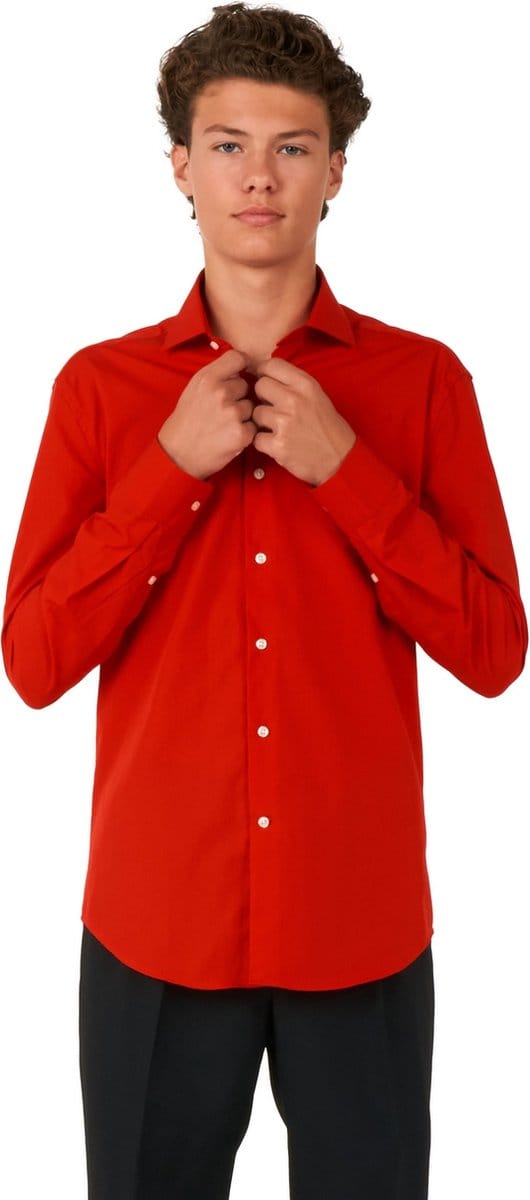 OppoSuits SHIRT LS Red Devil Tiener - Jongens Overhemd - Carnavalskleding - Effengekleurd - Rood - Maat: EU 158/164 - 14 Jaar