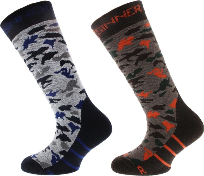 SINNER KIDS BOYS SKI SOCKS CAMO DOUBLE PACK - BROWN- BLUE - Unisex - Maat 35-38
