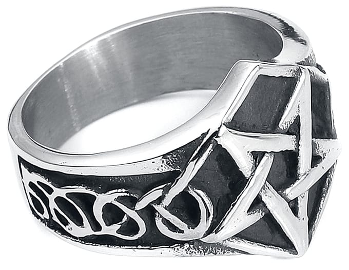 etNox hard and heavy - Gothic Ring - Pentagram - zilverkleurig