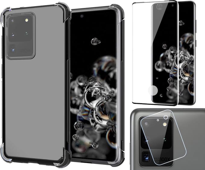 Hoesje geschikt voor Samsung Galaxy S20 Ultra - Screenprotector FullGuard & Camera Lens Screen Protector - Back Cover Case ShockGuard Transparant