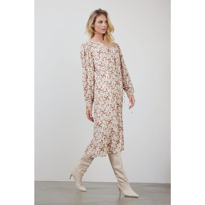 Dress Jewel Ecru Happy leaves print