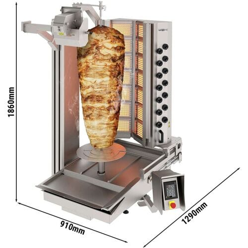 GGM Gastro Gas Dönerroboter mit Schneidsystem - V-Form - 14 Brenner - max. 280 kg Zilver