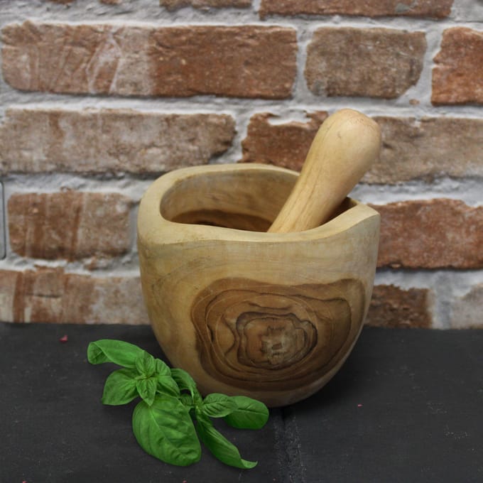 Stamper & Vijzel Medium - Teak Hout - 11x115.cm - Stamper 15cm - Handgemaakt in Bali