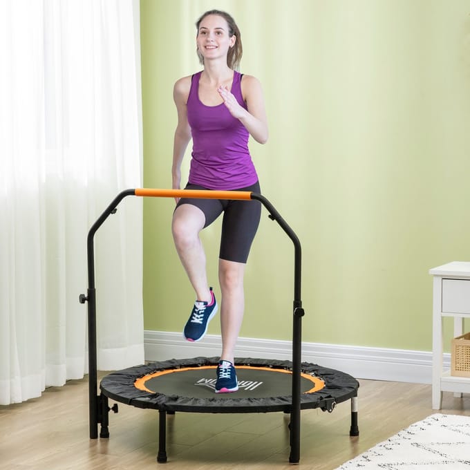 REDOM - Fitnesstrampoline - Opvouwbaar - Verstelbare Handgreep - Staal - Zwart - Ø102 Cm