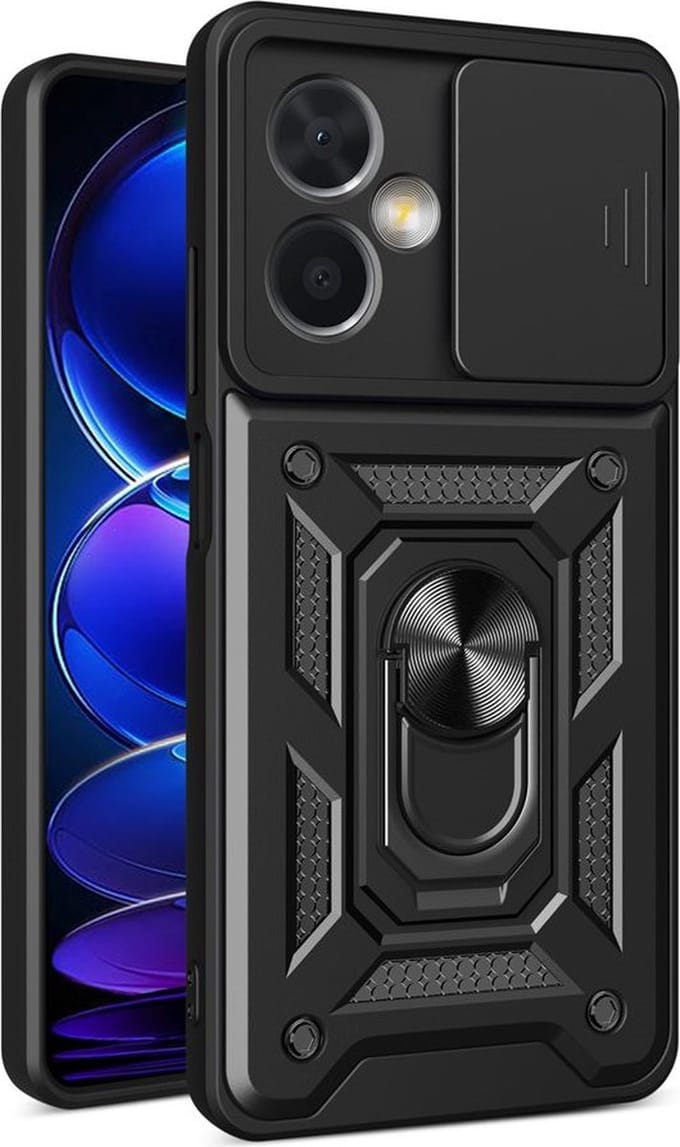 MobyDefend Hoesje - Geschikt voor Xiaomi Redmi Note 12 5G - Pantsercase Met Draaibare Ring - Zwart