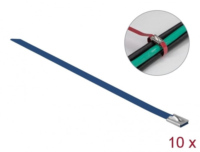 Delock Stainless Steel Cable Ties L 200 x W 7.9 mm blue 10 pieces