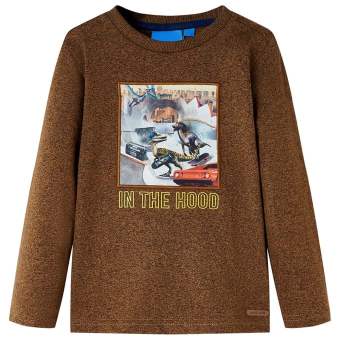 vidaXL - Kindershirt - met - lange - mouwen - 116 - gemêleerd - cognackleur