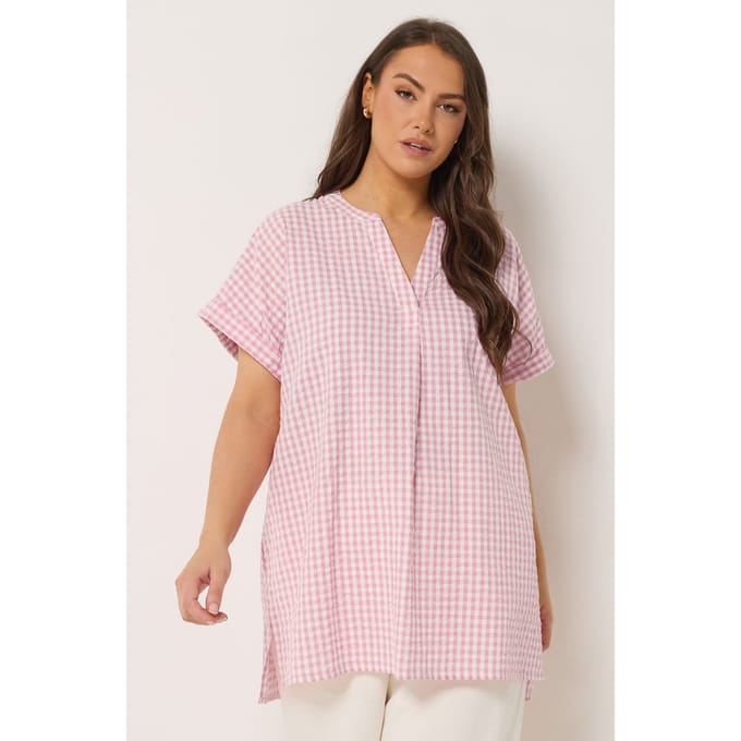 Yours Roze Geruit Overhemd Met Halve Knoopsluiting Size 42