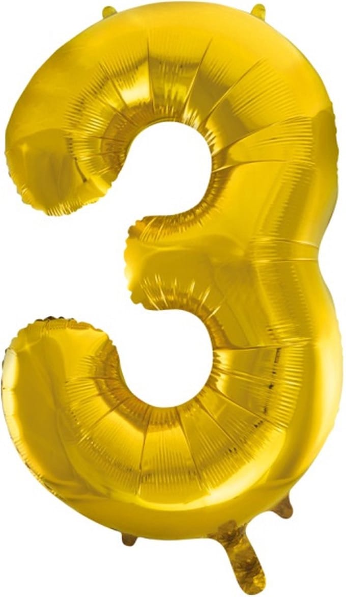 Folie ballon cijfer 3 goud | 86 cm