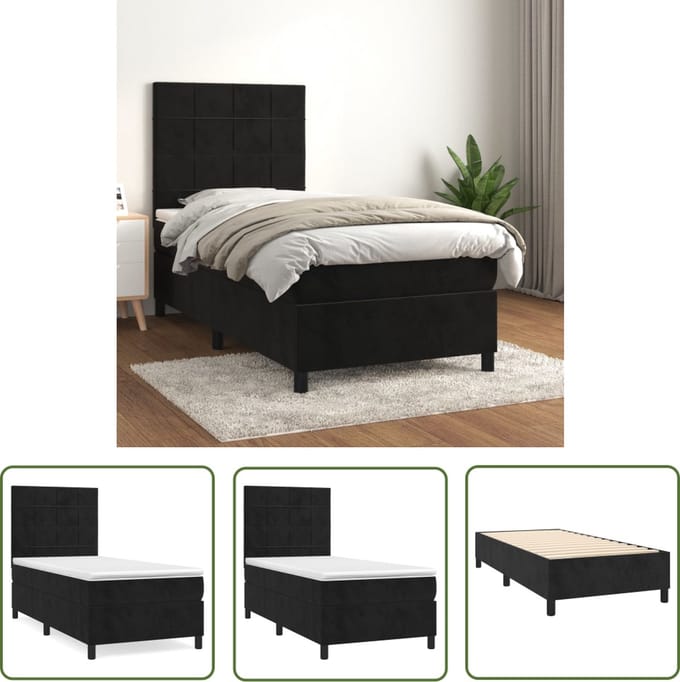 vidaXL - Boxspring - met - matras - fluweel - zwart - 100x200 - cm