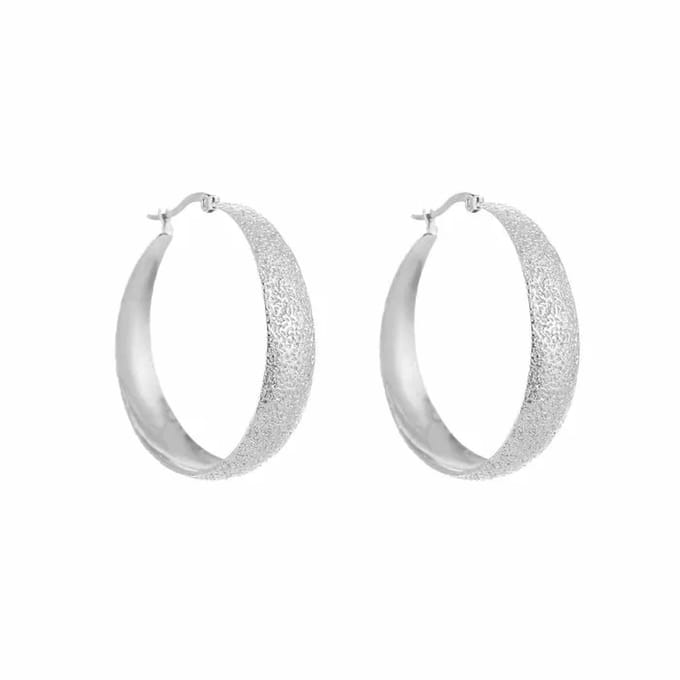 Bijoutheek Oorringen Hoop Sandblasted Zilver