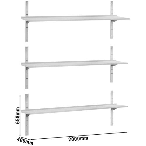 GGM Gastro Wandborde ECO - 2000x400mm - mit 3 Etagen Zilver
