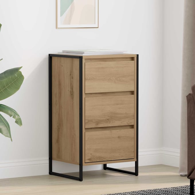 vidaXL - Dressoir - Artisanaal - eiken - 43 - x - 36 - x - 75,5 - cm - Bewerkt - hout