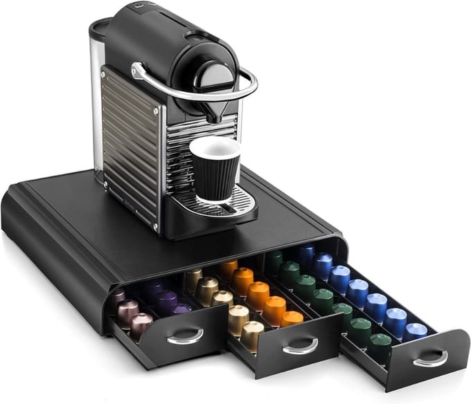 Famanu - Koffiecapsuledispenser - Met 3 schuifladen - Zwart - Compact ontwerp