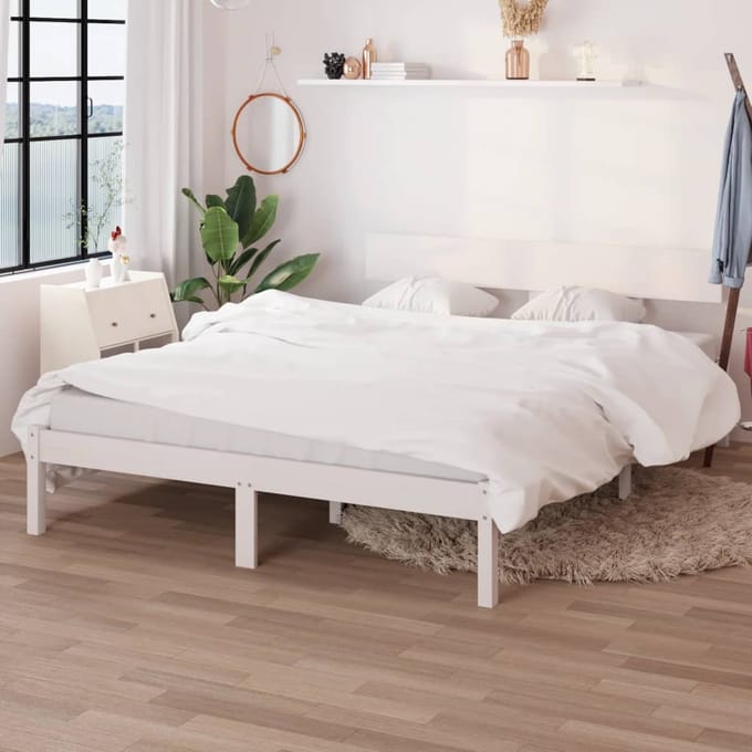 vidaXL - Bedframe - massief - grenenhout - wit - 160x200 - cm