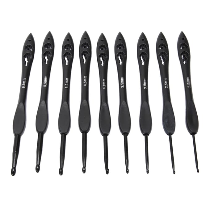 Ensemble de 9 crochets de 2,0 à 6,0 mm, poignée ergonomique, réduit les crampes, crochet en aluminium pour black
