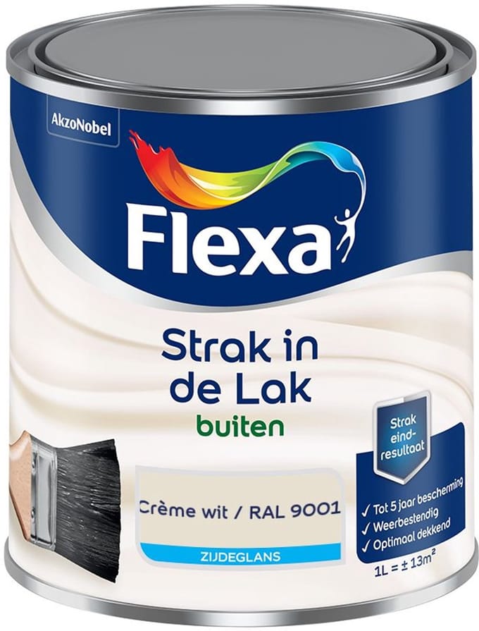 Flexa - Strak In De Lak Buitenlak Zijdeglans - Crème Wit / Ral 9001 - Mengverf - 1 L