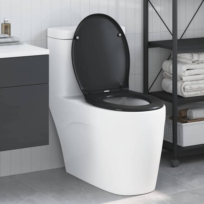 vidaXL - Toiletbril - Zwart - 47 - x - 37 - x - 4 - cm - Duroplast