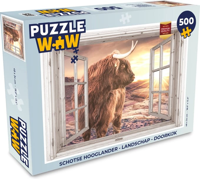 Puzzel Schotse Hooglander - Landschap - Doorkijk - Legpuzzel - Puzzel 500 stukjes