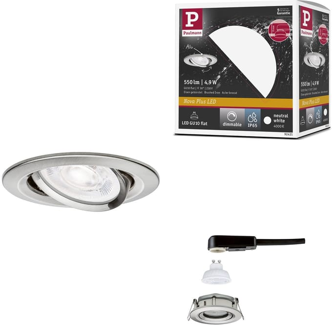 LED-inbouwlamp Nova Plus GU10 Flat IP65 93 mm 4,9W 550lm 230V dimbaar 4000K Staal geborsteld