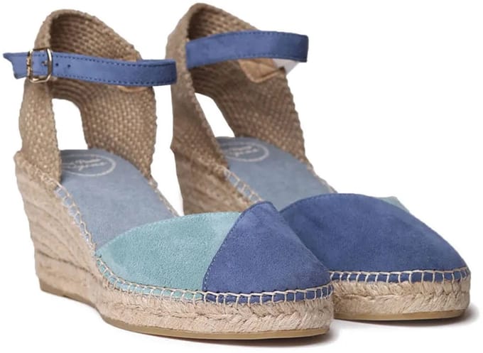 Tweekleurige suède espadrille voor dames met sleehak | BERAL