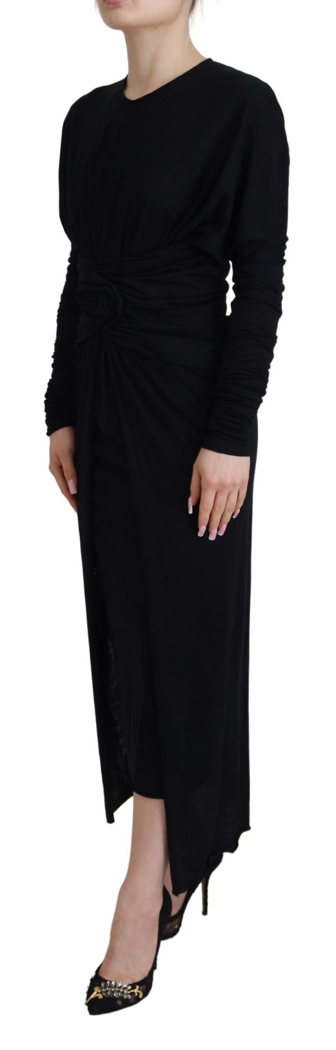 Dolce & Gabbana Zwarte Sheath Midi Gown Wol Wrap Damesjurk