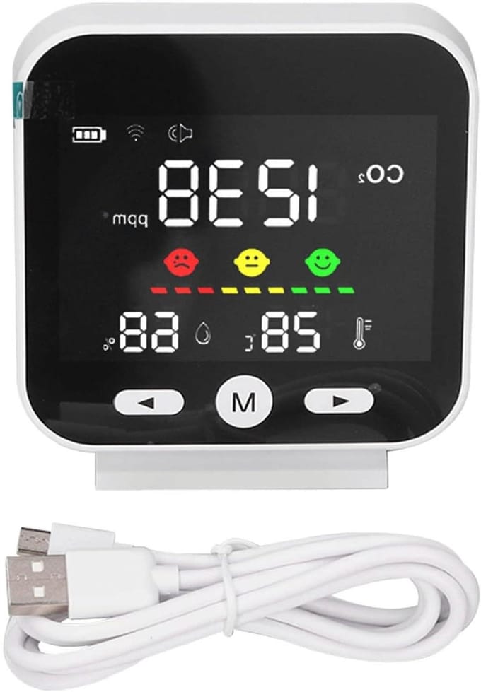 Luchtkwaliteit Monitor - CO2 Meter - Binnenlucht Meten - NDIR Sensor Technologie - 2000mAh Batterij - Wit
