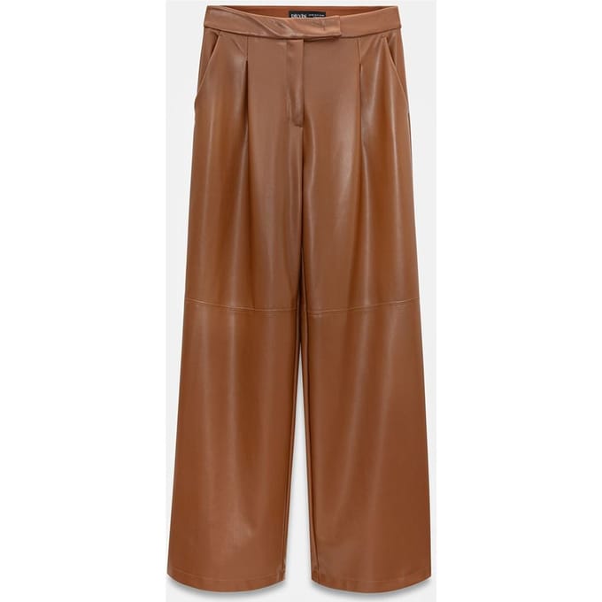 Hoge Taille Brede Pijpen Neplederen Broek