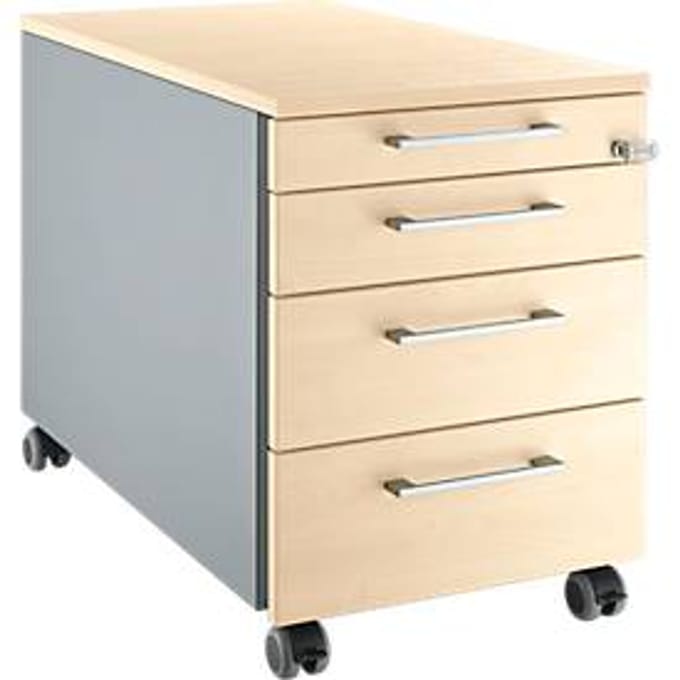 Schäfer Shop Select mobiele sokkel 1233, met vierkante greep, alu wit/wit decor esdoorn