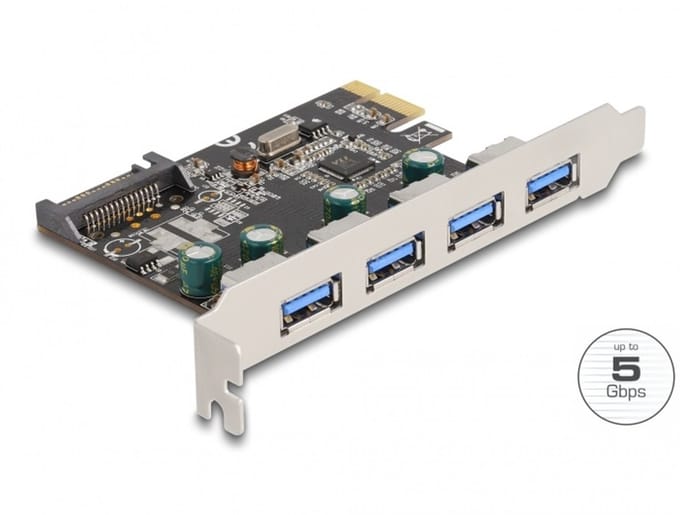Delock 89297 – USB 3.0 PCIe Uitbreidingskaart – 5 Gbps – Bedraad – Zwart/Zilver