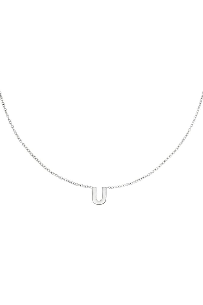 Edelstalen collier initiaal U Zilver Stainless Steel
