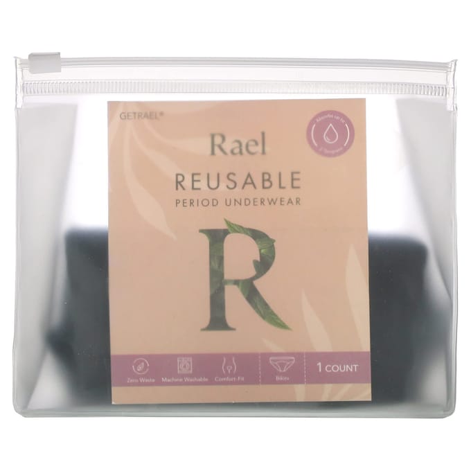 Rael, culotte menstruelle lavable, bikini, small, noir, 1 pièce beige