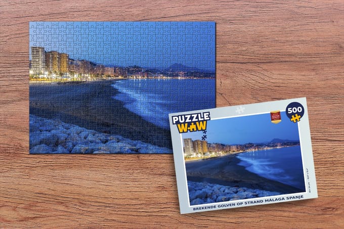 Puzzel Brekende golven op strand Málaga Spanje - Legpuzzel - Puzzel 500 stukjes