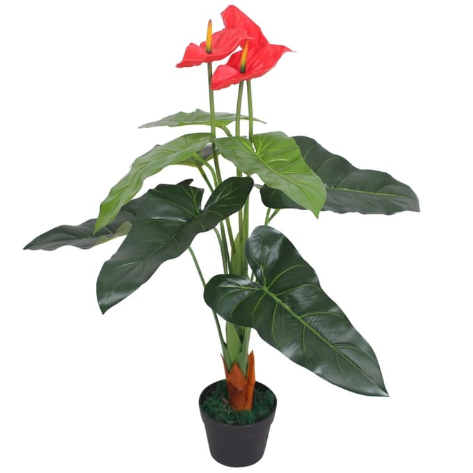 vidaXL - Kunst - anthurium - plant - met - pot - 90 - cm - rood - en - geel