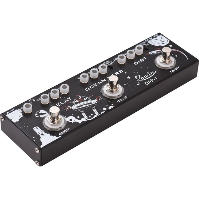 ROWIN 3-in-1 Gitaar Multi-effecten Pedaal Delay/Ocean Verb/Vervorming Aluminiumlegering Behuizing met True zwart