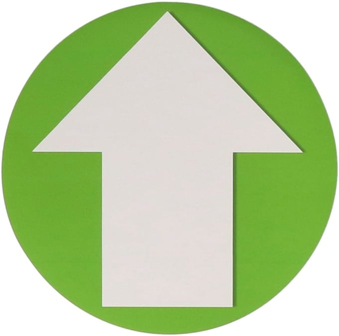 Accent pijl sticker - Groene ronde sticker met witte pijl - 15 cm