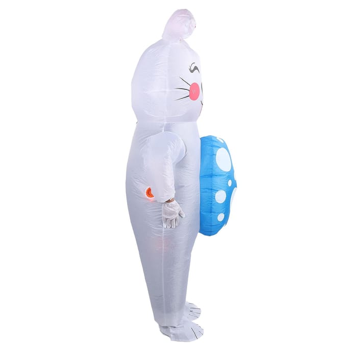 Opblaasbaar Paashaas Kostuum 210T Polyester Waterdicht Opblaasbaar Ei Vasthoudend Konijn Feestkostuum white