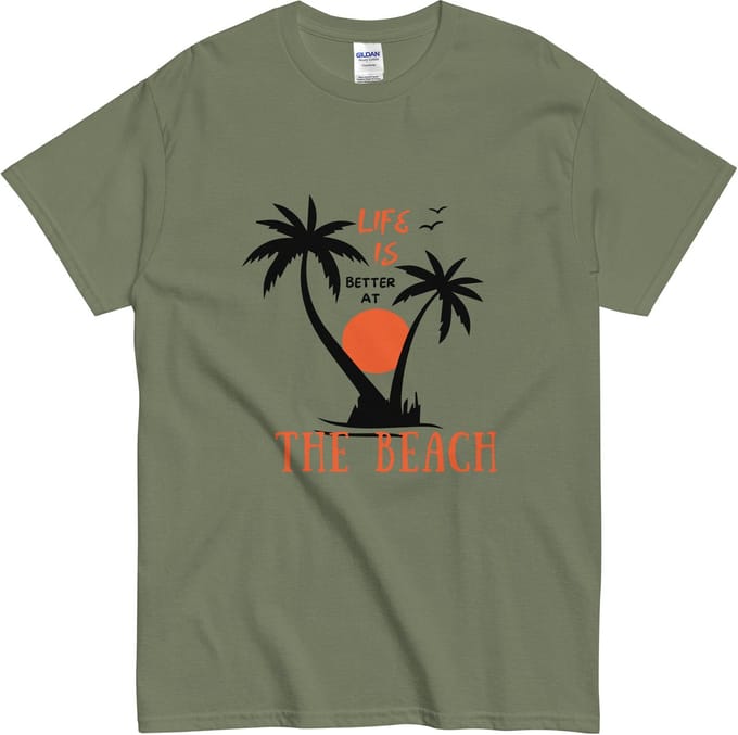 Beach Vibes Tshirt - Modern Retro Strand Design - Dames & Heren - Khaki Groen - S