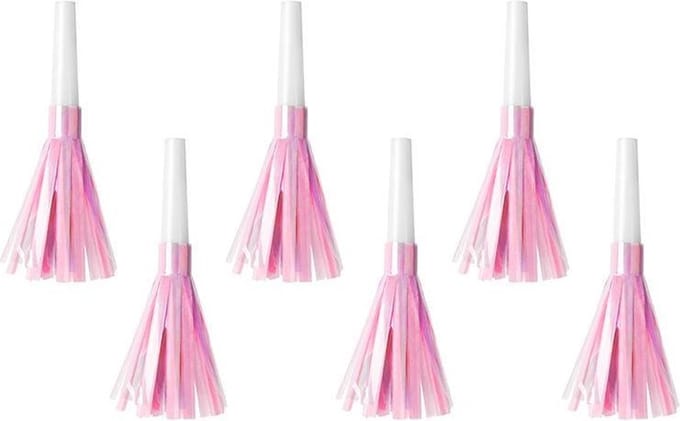 Feest toeters licht roze, 1 zakje met 6 stuks