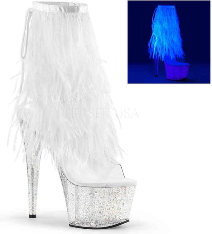 EU 35 = US 5 | ADORE-1017MFF | 7 Heel, 2 3/4 PF Marabou Fur Fringe Ankle Boot, Side Zip