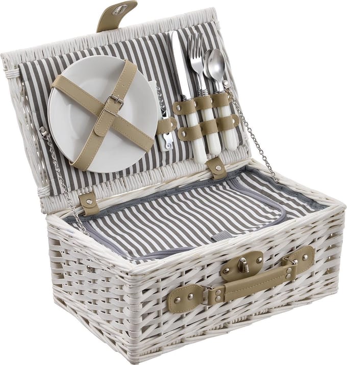 Picknickmand voor 2 personen - incl. inhoud - wit