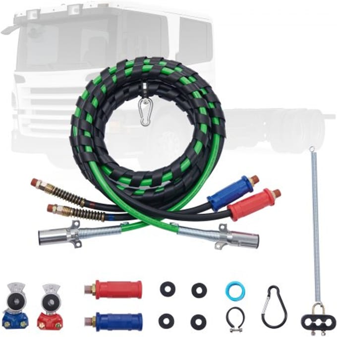 VEVOR 12FT 3-in-1 luchtleidingset semi-vrachtwagen 2 blije handgrepen