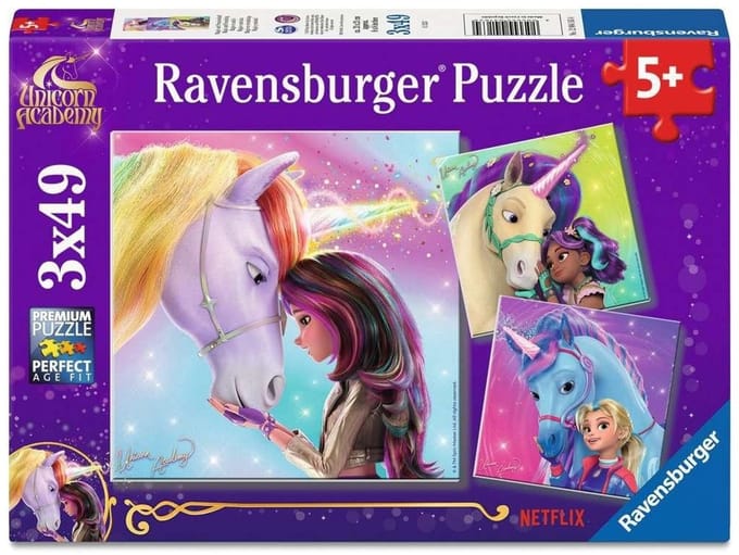 Kinderpuzzle 3x49 Teile - Unicorn Academy - Magie und Freundschaft