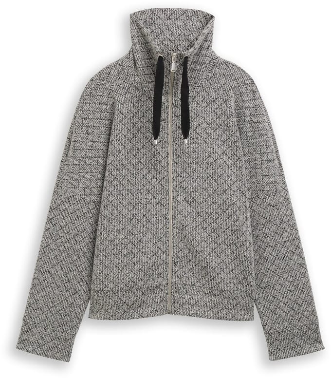 Tom Tailor - Loose fit sweatjack met opstaande kraag - Maat M - black white argyle structure