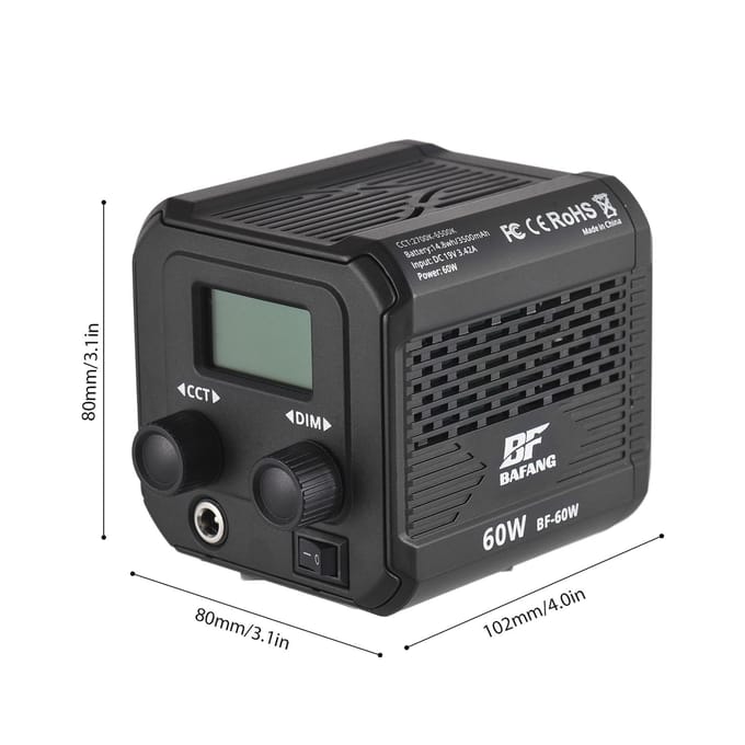 BAFANG BF-60W Compact COB Videolamp 60W LED Invullicht 2700K-6500K Dimbaar 6 Scèneverlichting UK black