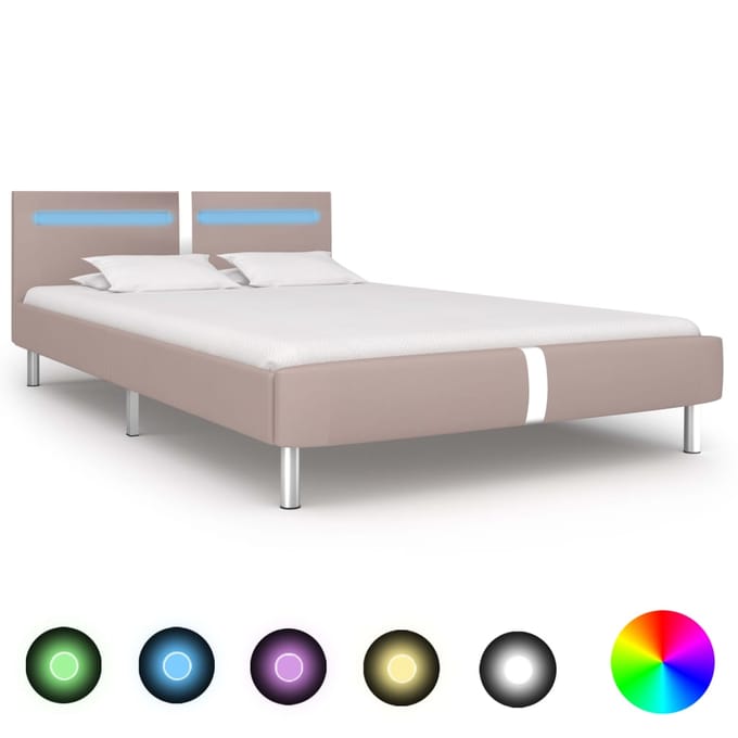 vidaXL - Bedframe - met - LED - kunstleer - cappuccino - 120x200 - cm
