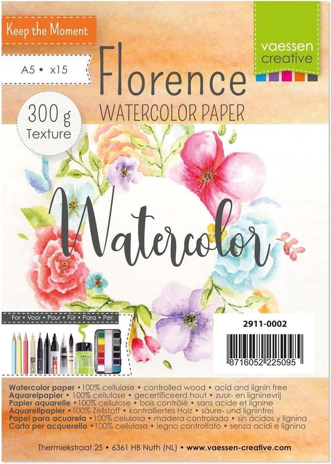 Aquarelpapier - Off White - A5 - 300 grams - Lichte Structuur - Texture - Florence - 15 vellen