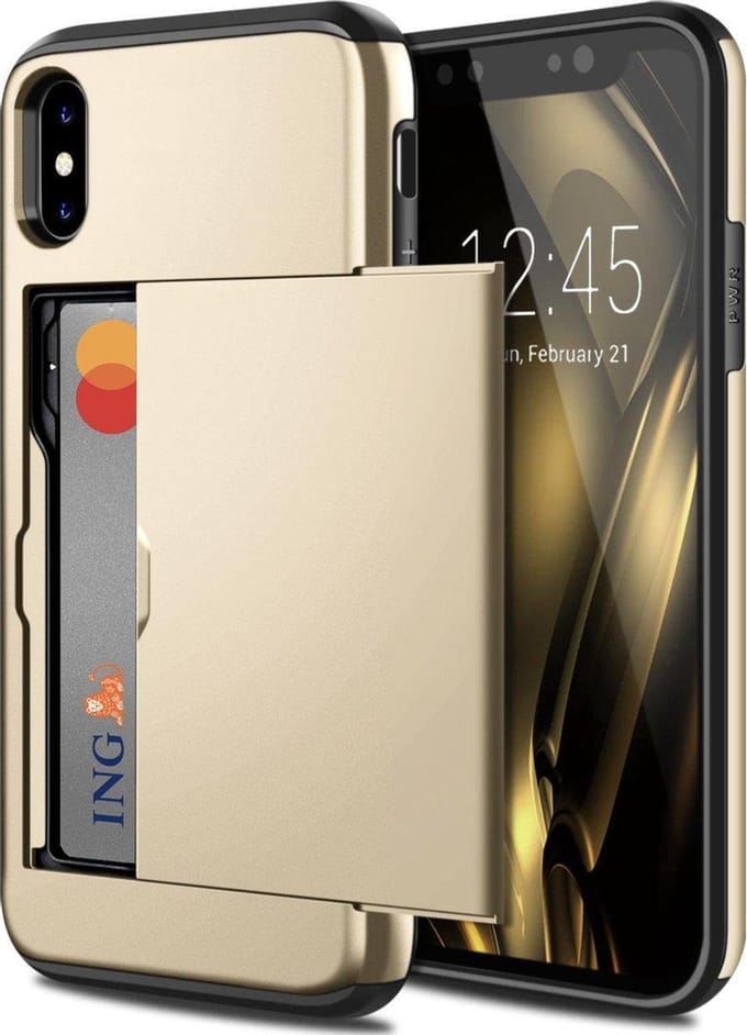 Geschikt voor Apple iPhone XS Max Backcover | Goud | Pasjeshouder | TPU - Hard PC