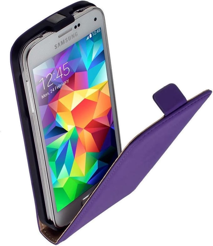 LELYCASE Lederen Flip Case Cover Hoesje Samsung Galaxy S5 Mini Lila